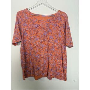 J.Jill Pima Slub Scoop Neck Side-Slit Tee Petite Large Paisley Soft Cotton Boho